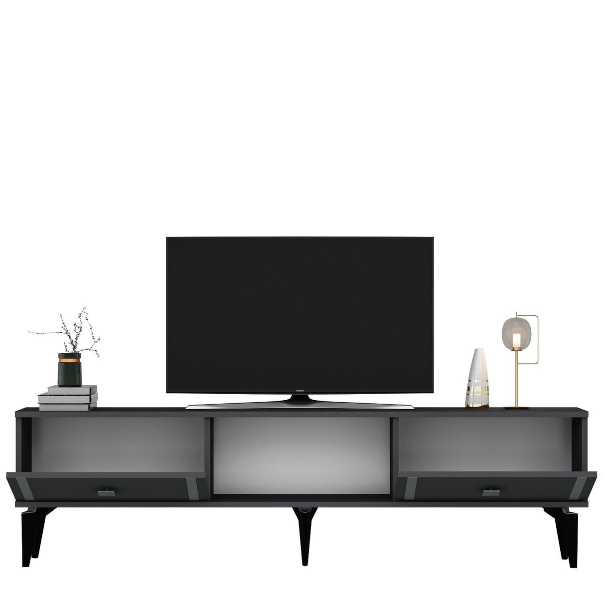 Comodă TV Doruk, Diverse culori, 150x30x45 cm - Antracit - Argintiu | SKU: 475OLV2930 | Comodă TV Doruk, 150x30x45 cm, varianta Antracit - Argintiu, produs pentru amenajarea locuinței, disponibil online în România la CasaMob