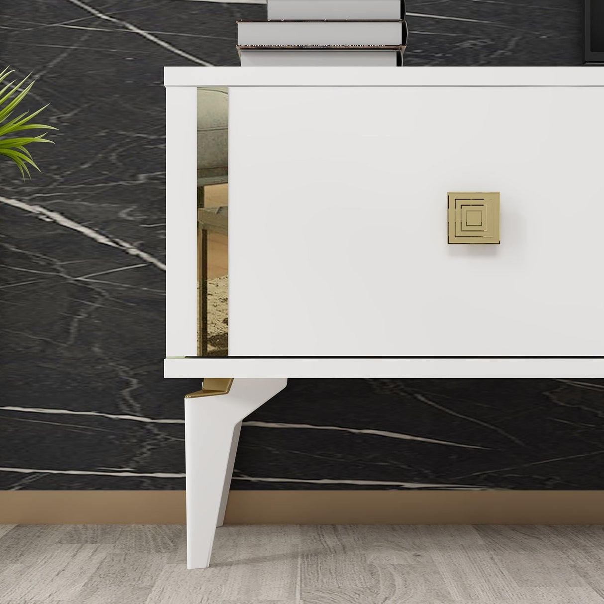 Comodă TV Doruk, Diverse culori, 150x30x45 cm - Alb - Auriu | SKU: 475OLV2933 | Comodă TV Doruk, 150x30x45 cm, varianta Alb - Auriu, produs pentru amenajarea locuinței, disponibil online în România la CasaMob