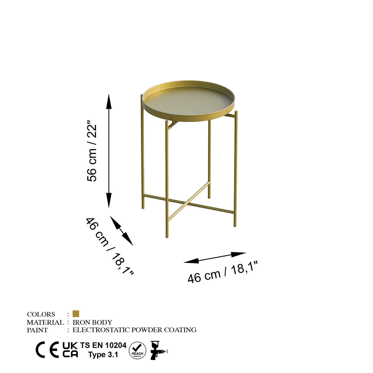 Măsuță de cafea Shb-007-A, Auriu, 46x46x56 cm