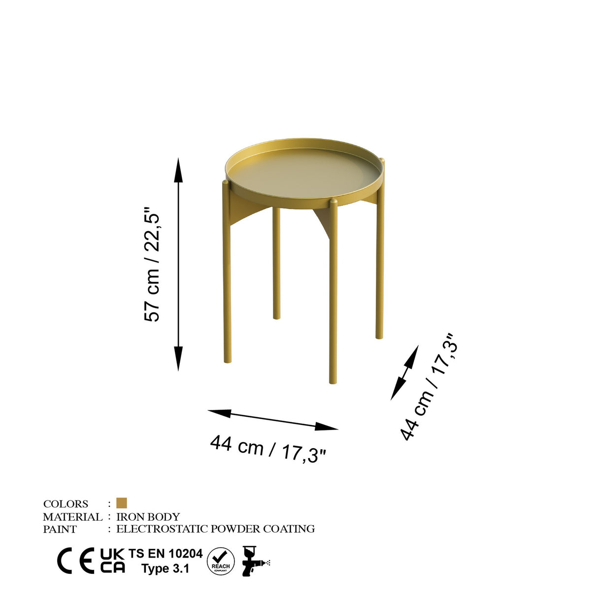 Măsuță de cafea Shb-002-B, Auriu, 44x44x57 cm