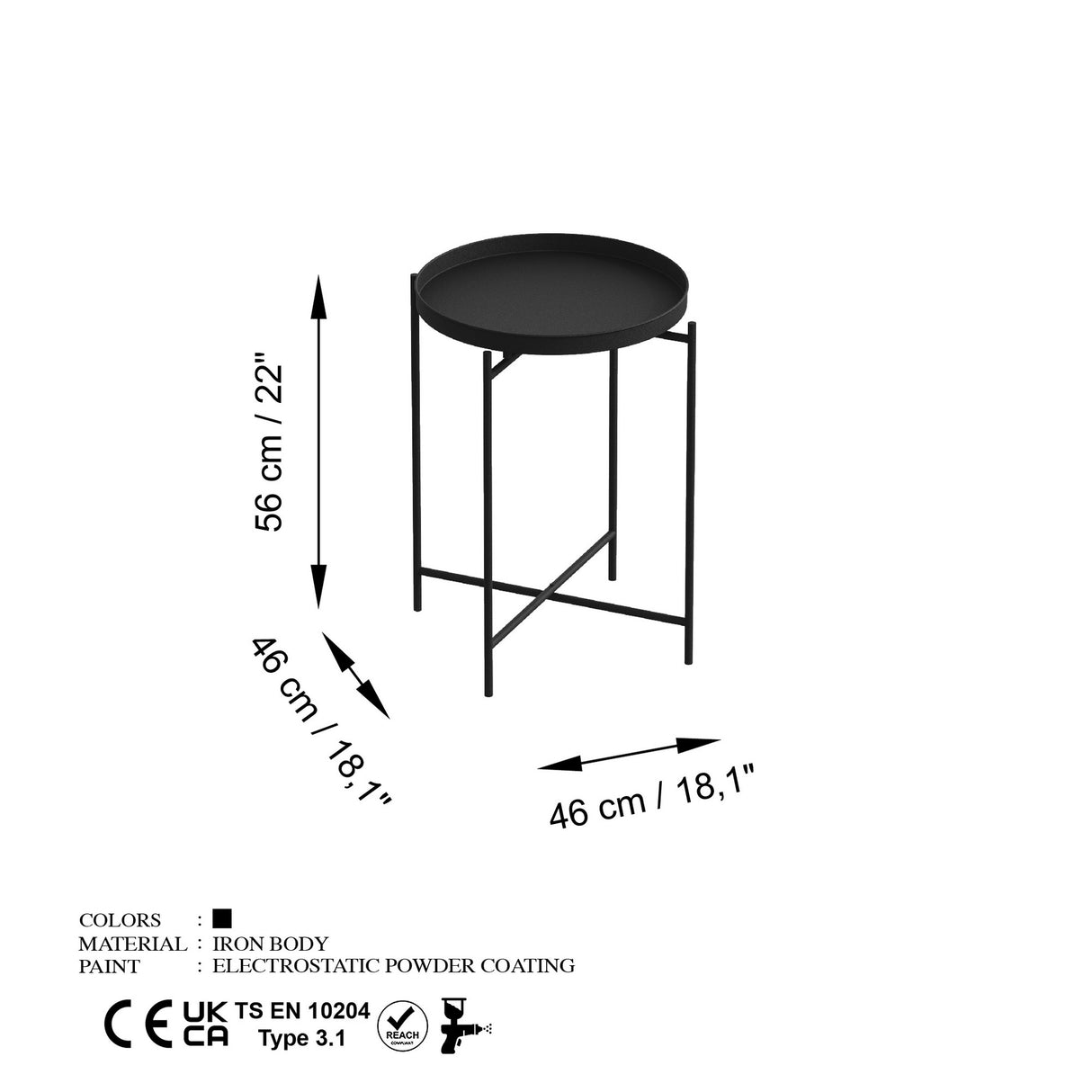 Măsuță de cafea Shb-007, Negru, 46x46x56 cm