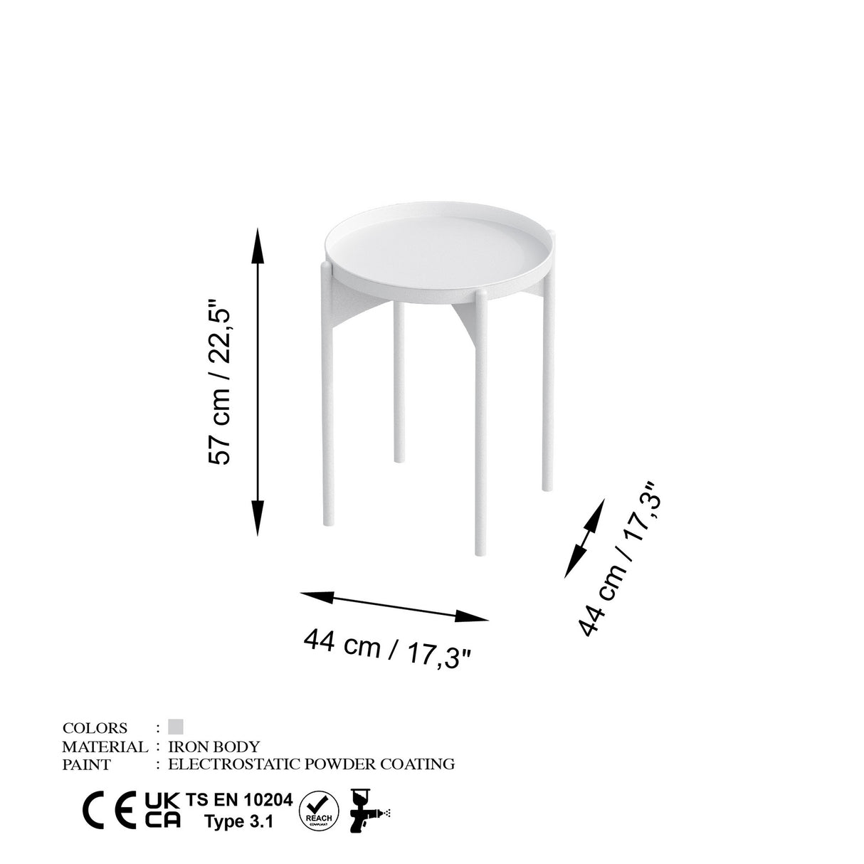 Măsuță de cafea Shb-002-C, Alb, 44x44x57 cm