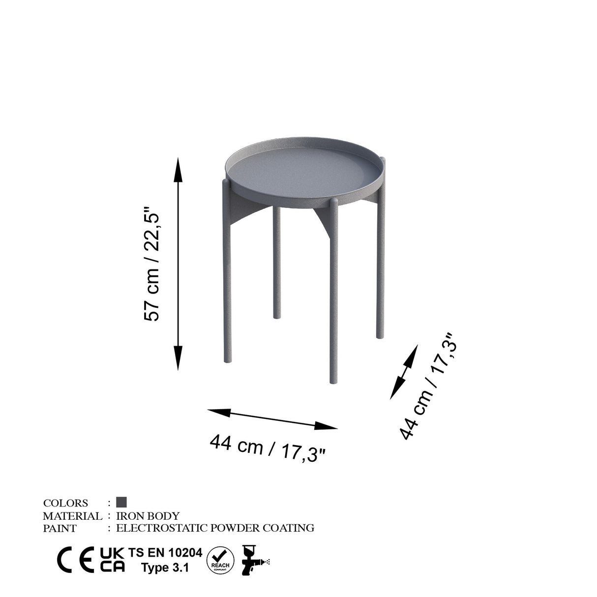 Măsuță de cafea Shb-002-D, Gri, 44x44x57 cm