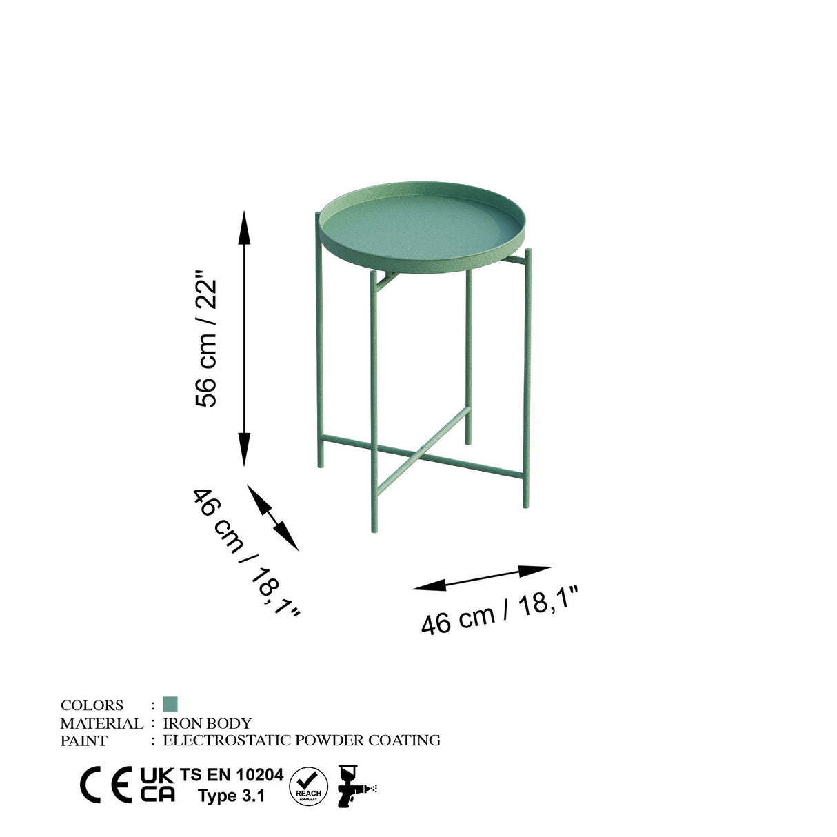 Măsuță de cafea Shb-007-D, Verde, 46x46x56 cm