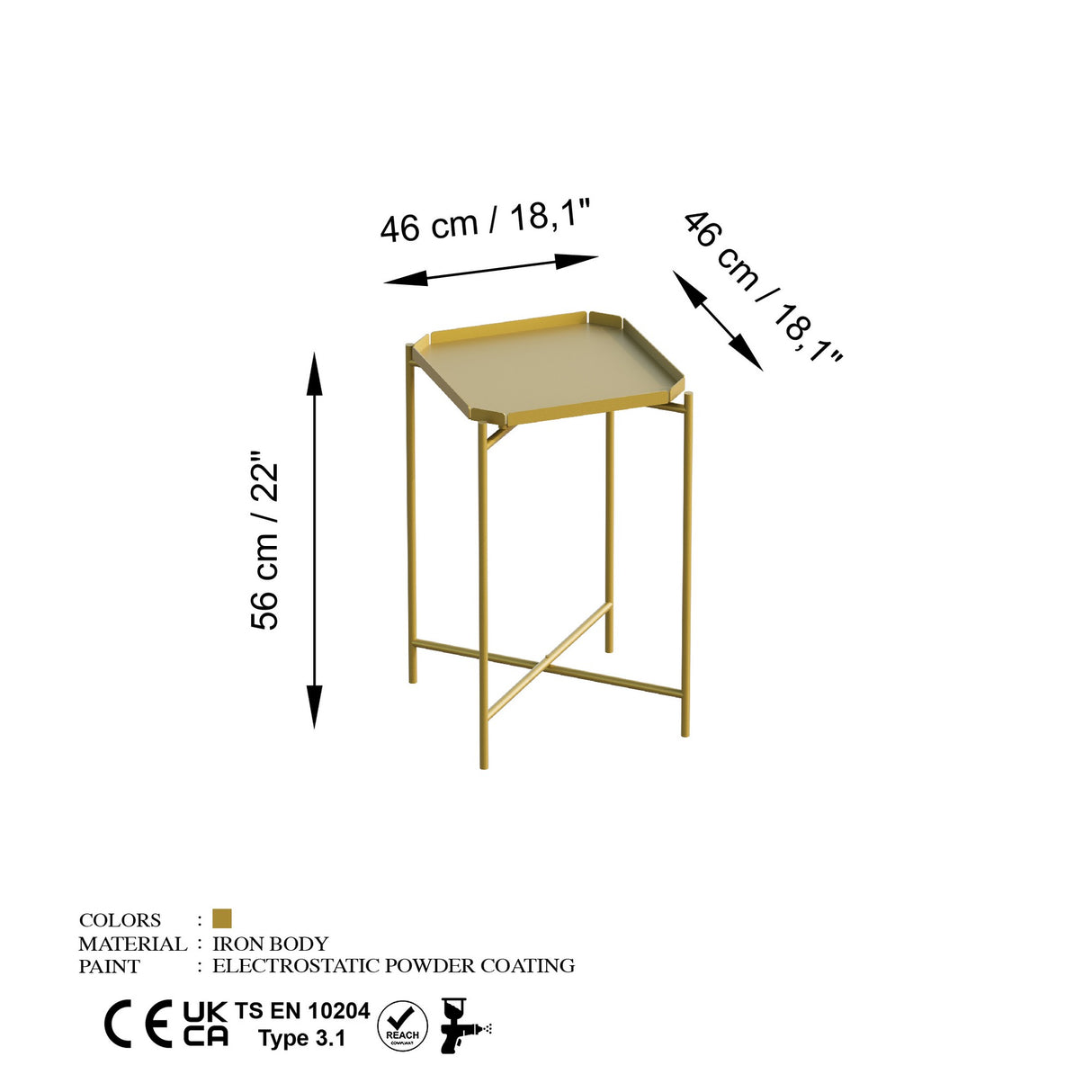 Măsuță de cafea Shb-008-A, Auriu, 46x46x56 cm