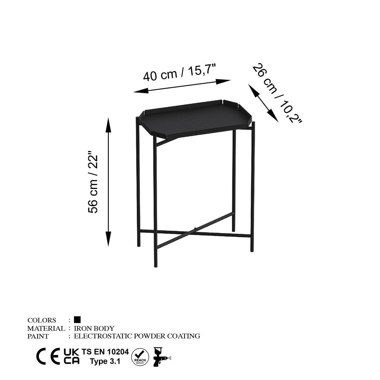 Măsuță de cafea Shb-009, Negru, 26x40x56 cm