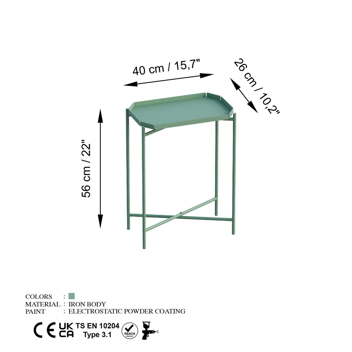 Măsuță de cafea Shb-009-D, Verde, 26x40x56 cm