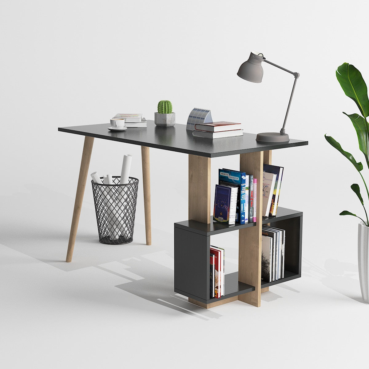 Birou Lagomood Side, Diverse culori, 120x60x73 cm - Antracit - Stejar | SKU: 492LGM1118 | Birou Lagomood Side, 120x60x73 cm, varianta Antracit - Stejar, produs pentru amenajarea locuinței, disponibil online în România la CasaMob