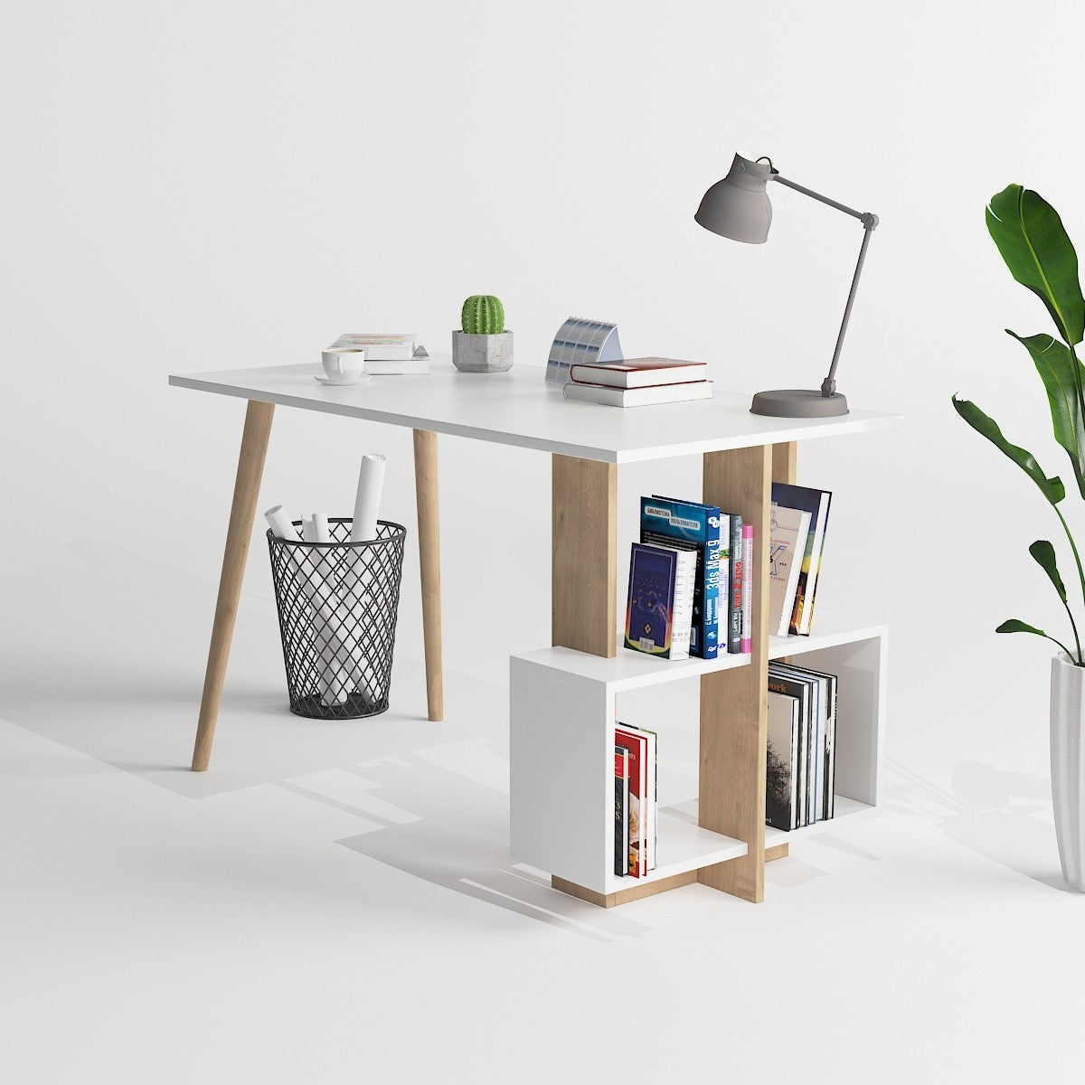 Birou Lagomood Side, Diverse culori, 120x60x73 cm - Stejar - Alb | SKU: 492LGM1120 | Birou Lagomood Side, 120x60x73 cm, varianta Stejar - Alb, produs pentru amenajarea locuinței, disponibil online în România la CasaMob