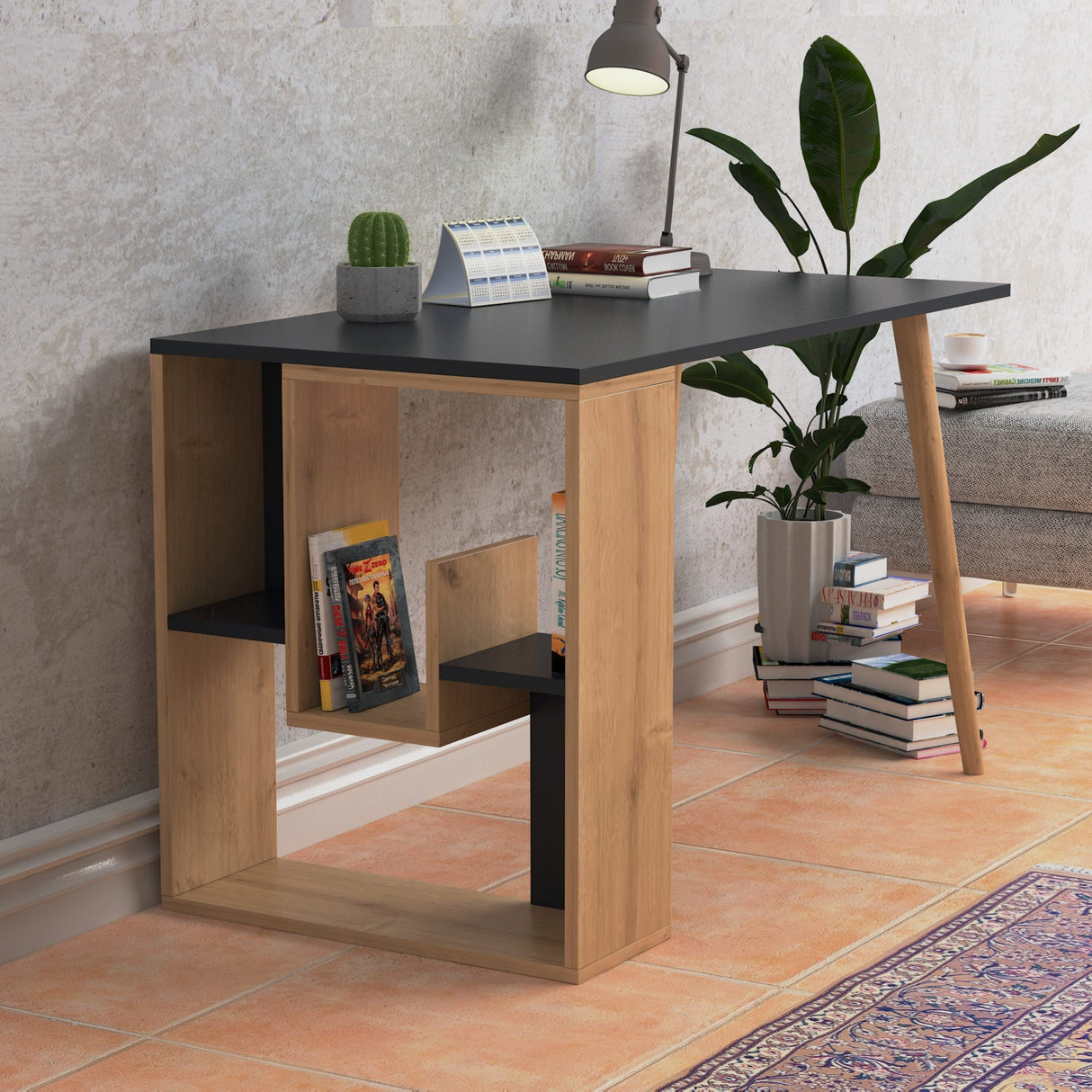 Birou Sally, Diverse culori, 120x60x73 cm - Antracit - Stejar | SKU: 492LGM1169 | Birou Sally, 120x60x73 cm, varianta Antracit - Stejar, produs pentru amenajarea locuinței, disponibil online în România la CasaMob