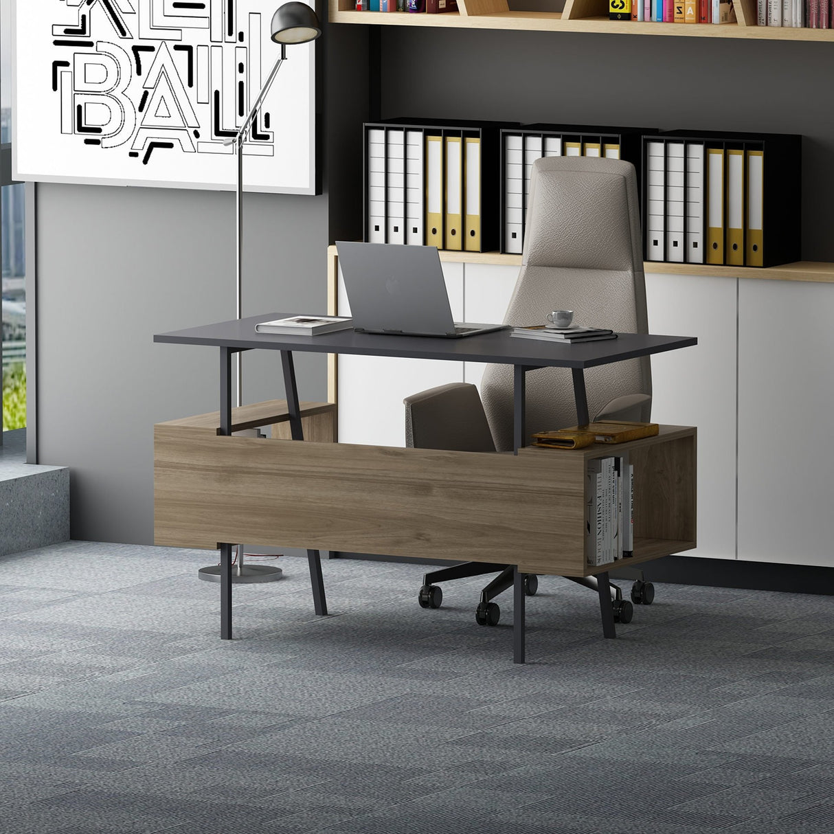 Birou Irony, Diverse culori, 120x60x74 cm - Antracit - Nuc | SKU: 492LGM1172 | Birou Irony, 120x60x74 cm, varianta Antracit - Nuc, produs pentru amenajarea locuinței, disponibil online în România la CasaMob