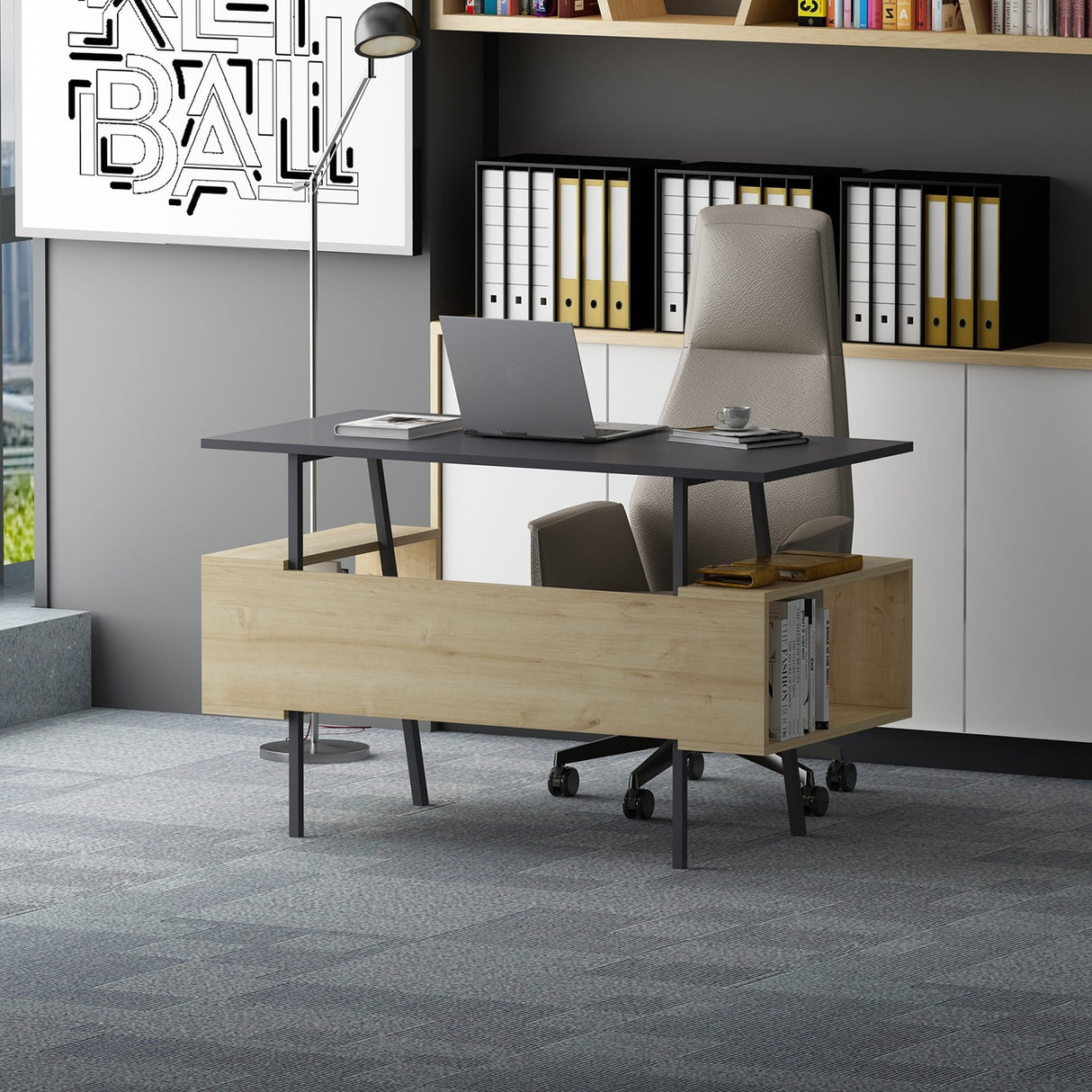 Birou Irony, Diverse culori, 120x60x74 cm - Antracit - Stejar | SKU: 492LGM1173 | Birou Irony, 120x60x74 cm, varianta Antracit - Stejar, produs pentru amenajarea locuinței, disponibil online în România la CasaMob