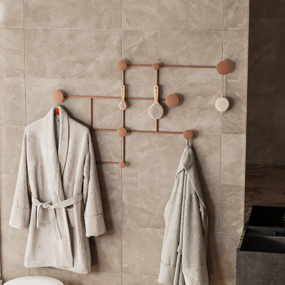 Cuier de hol metalic Metal Wall Hook Minimal 2, Cupru, 112x64x10 cm