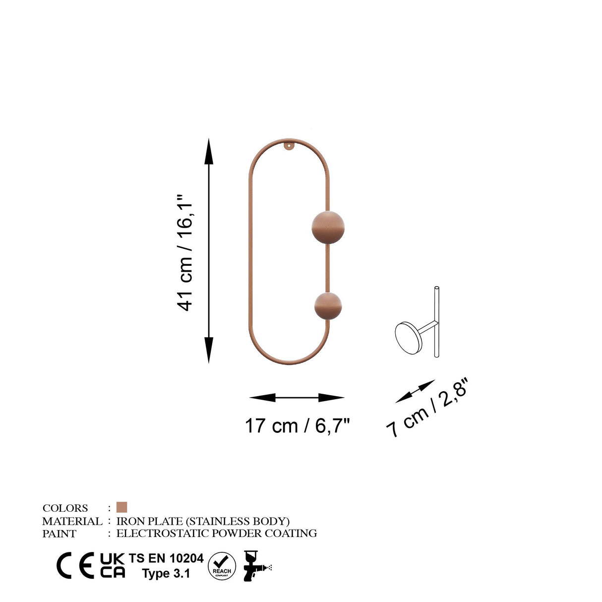 Cuier Cricket-C, Copper, 17x7 cm
