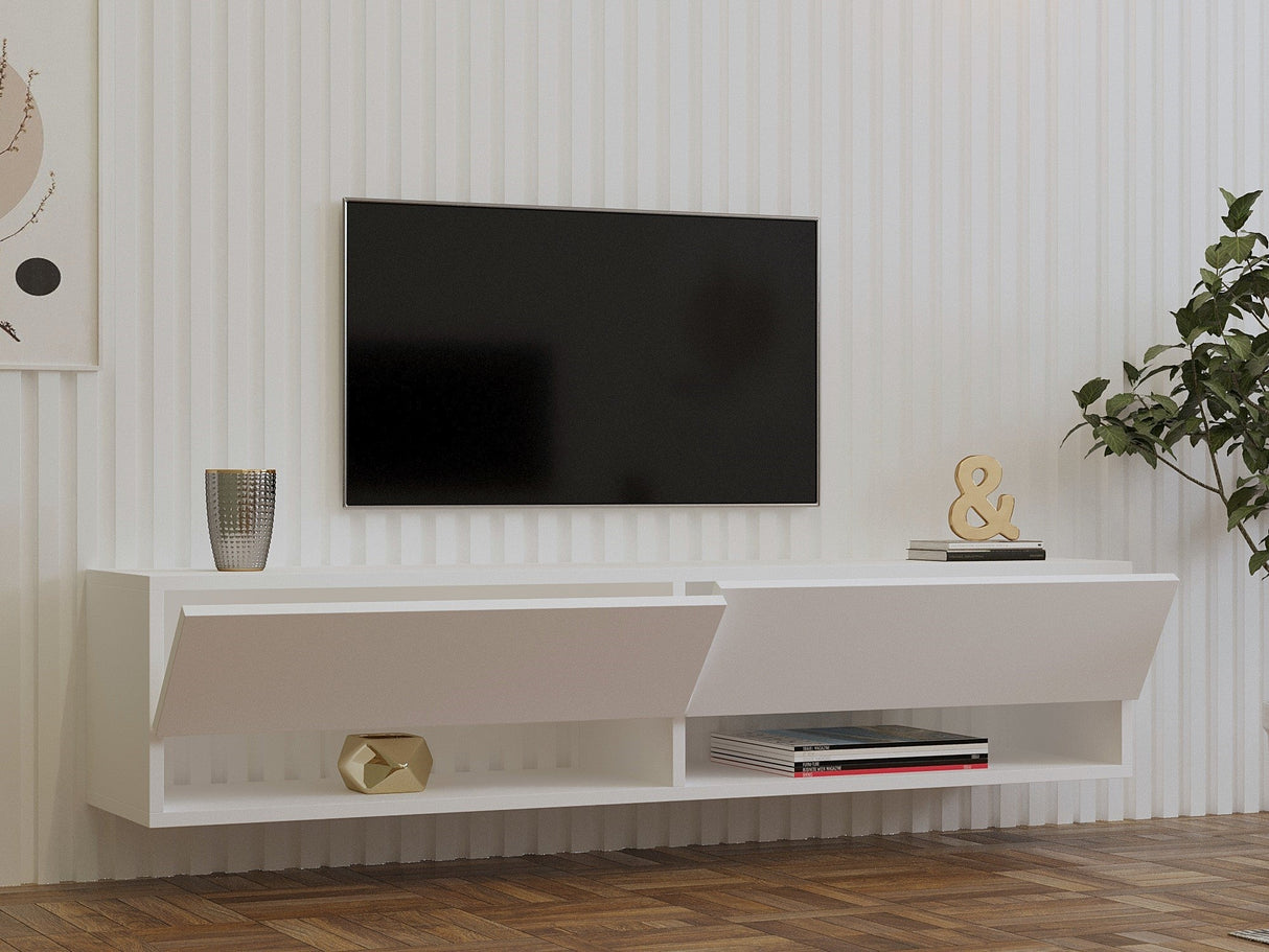 Comodă TV Arges, Diverse culori, 141x30x31 cm - Alb | SKU: 495SSE1605 | Comodă TV Arges, 141x30x31 cm, varianta Alb, produs pentru amenajarea locuinței, disponibil online în România la CasaMob