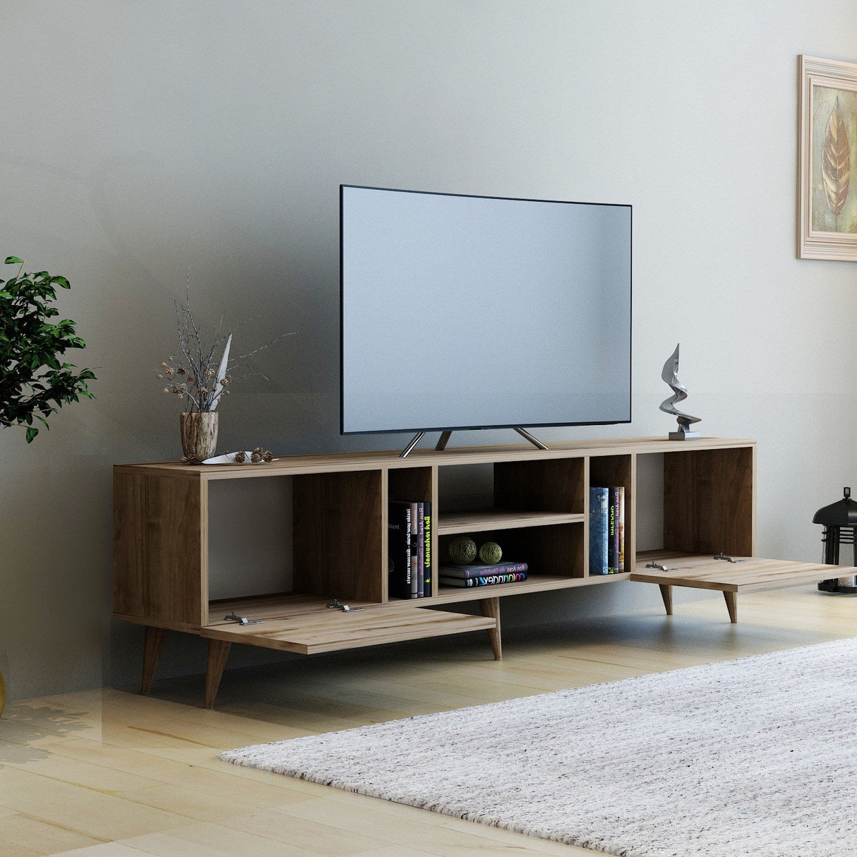 Comodă TV Rudy, Diverse culori, 180x30x42 cm - Nuc | SKU: 505CRL1708 | Comodă TV Rudy, 180x30x42 cm, varianta Nuc, produs pentru amenajarea locuinței, disponibil online în România la CasaMob