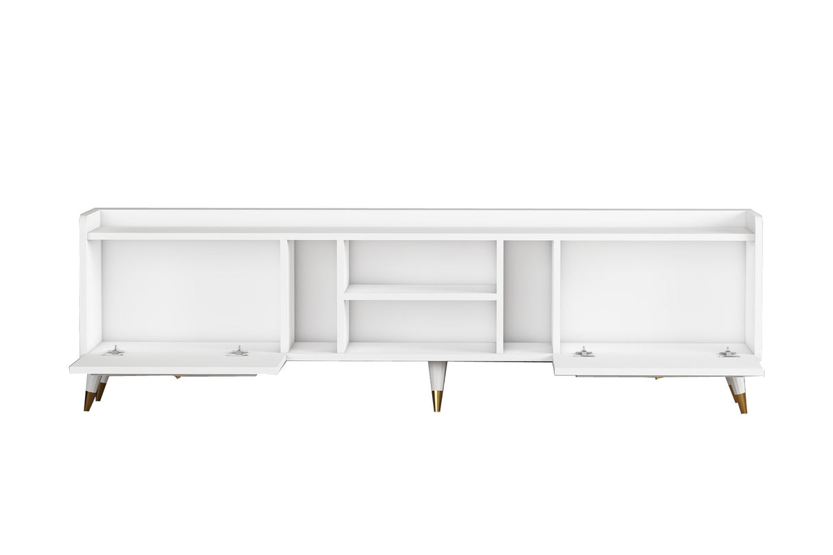 Comodă TV Rudy v2, Diverse culori, 180x35x55 cm - Alb - Auriu | SKU: 505CRL1721 | Comodă TV Rudy v2, 180x35x55 cm, varianta Alb - Auriu, produs pentru amenajarea locuinței, disponibil online în România la CasaMob