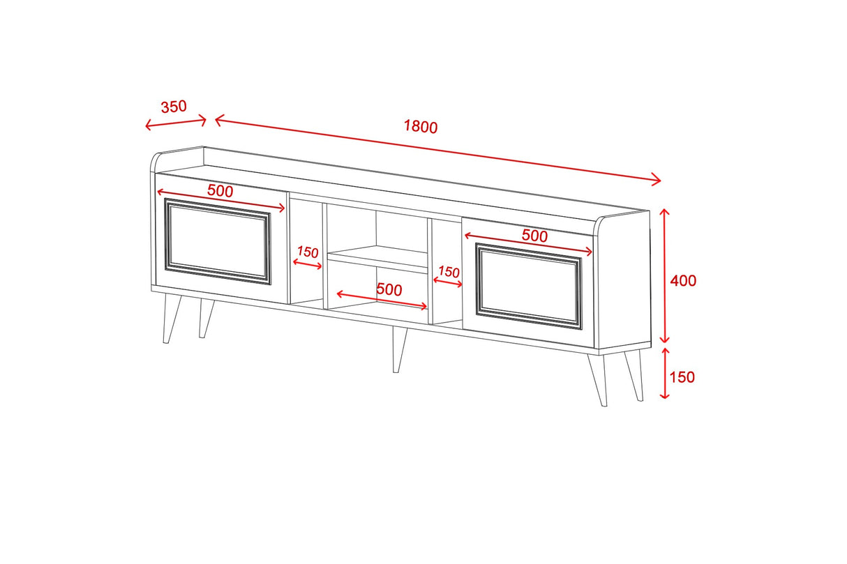 Comodă TV Rudy v2, Diverse culori, 180x35x55 cm - Alb - Auriu | SKU: 505CRL1721 | Comodă TV Rudy v2, 180x35x55 cm, varianta Alb - Auriu, produs pentru amenajarea locuinței, disponibil online în România la CasaMob