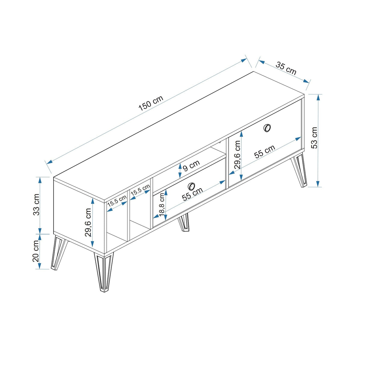 Comodă TV Aris, Diverse culori, 150x35x53 cm - Alb | SKU: 505CRL1728 | Comodă TV Aris, 150x35x53 cm, varianta Alb, produs pentru amenajarea locuinței, disponibil online în România la CasaMob