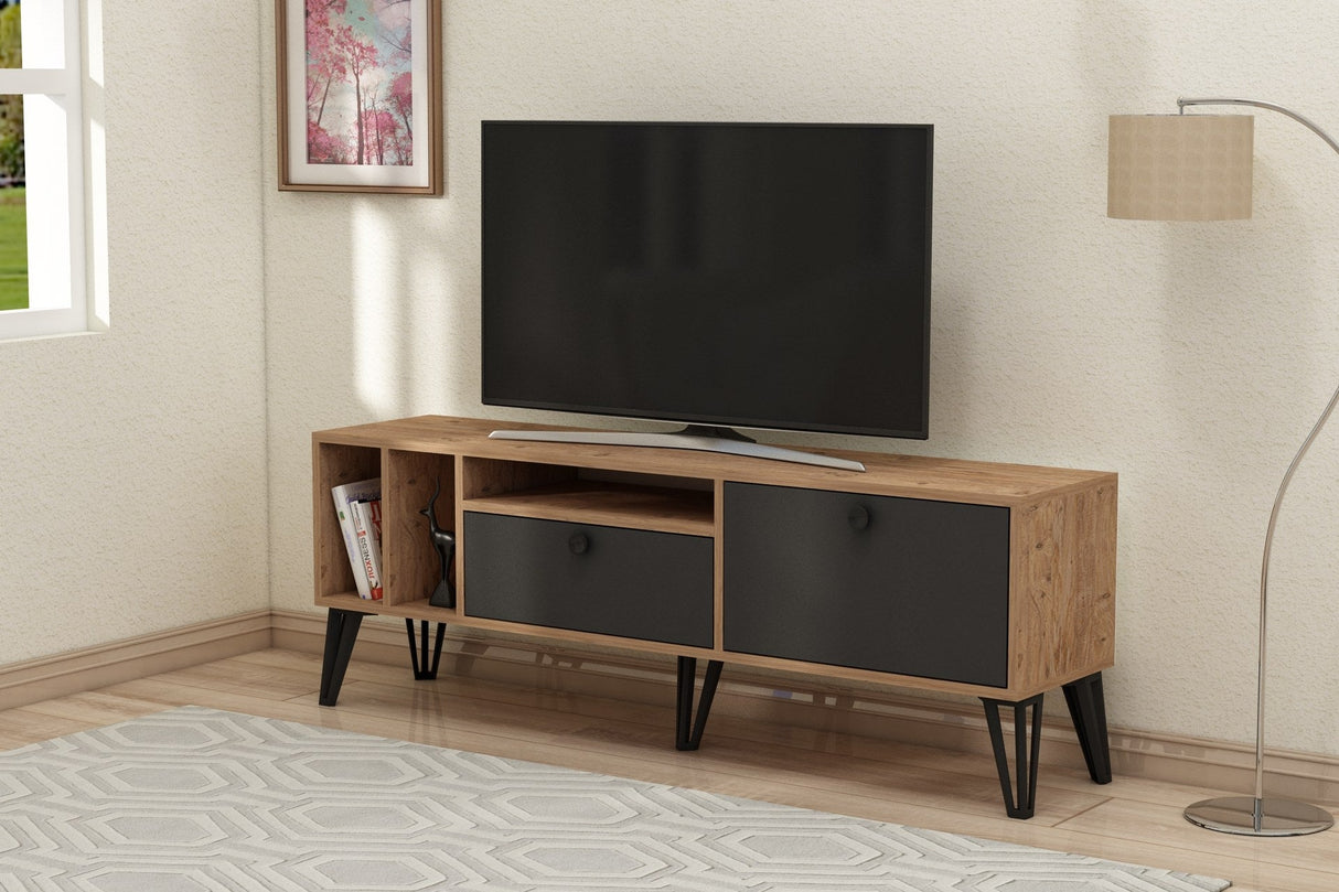 Comodă TV Aris, Diverse culori, 150x35x53 cm - Pin atlantic - Negru | SKU: 505CRL1729 | Comodă TV Aris, 150x35x53 cm, varianta Pin atlantic - Negru, produs pentru amenajarea locuinței, disponibil online în România la CasaMob
