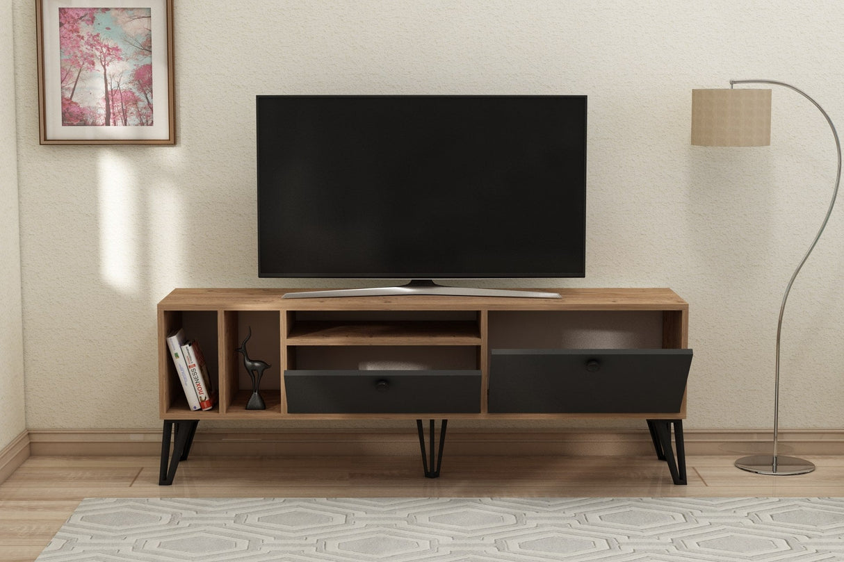 Comodă TV Aris, Diverse culori, 150x35x53 cm - Pin atlantic - Negru | SKU: 505CRL1729 | Comodă TV Aris, 150x35x53 cm, varianta Pin atlantic - Negru, produs pentru amenajarea locuinței, disponibil online în România la CasaMob