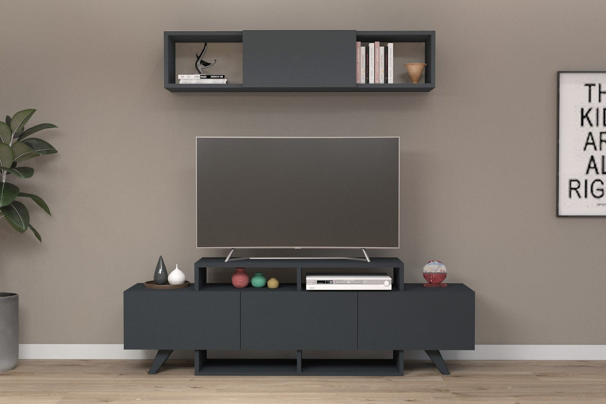 Comodă TV Alwin Unit, Diverse culori, 150x32x49 cm - Antracit | SKU: 505CRL1919 | Comodă TV Alwin Unit, 150x32x49 cm, varianta Antracit, produs pentru amenajarea locuinței, disponibil online în România la CasaMob
