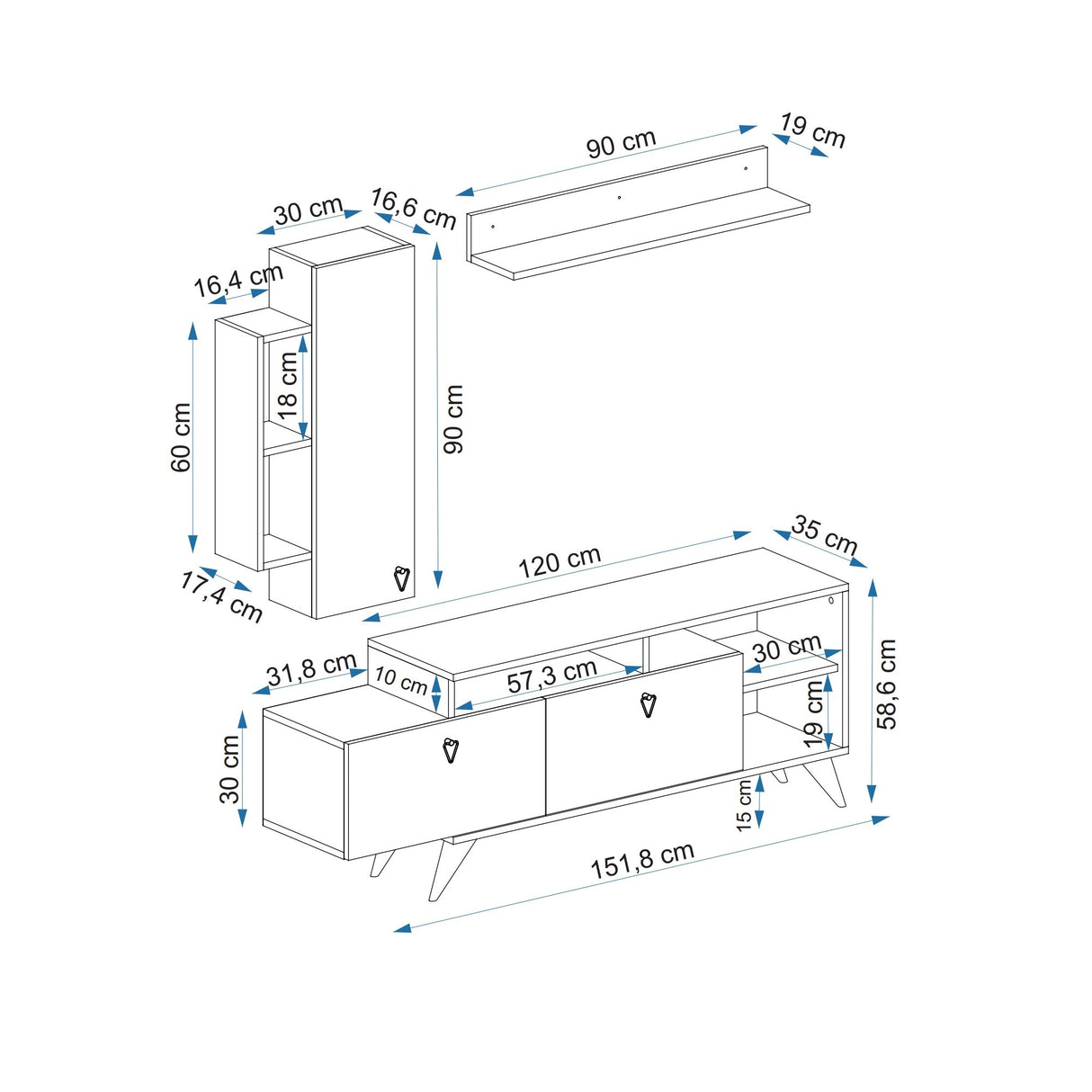 Comodă TV Clara, Diverse culori, 175x35x59 cm - Alb | SKU: 505CRL1922 | Comodă TV Clara, 175x35x59 cm, varianta Alb, produs pentru amenajarea locuinței, disponibil online în România la CasaMob