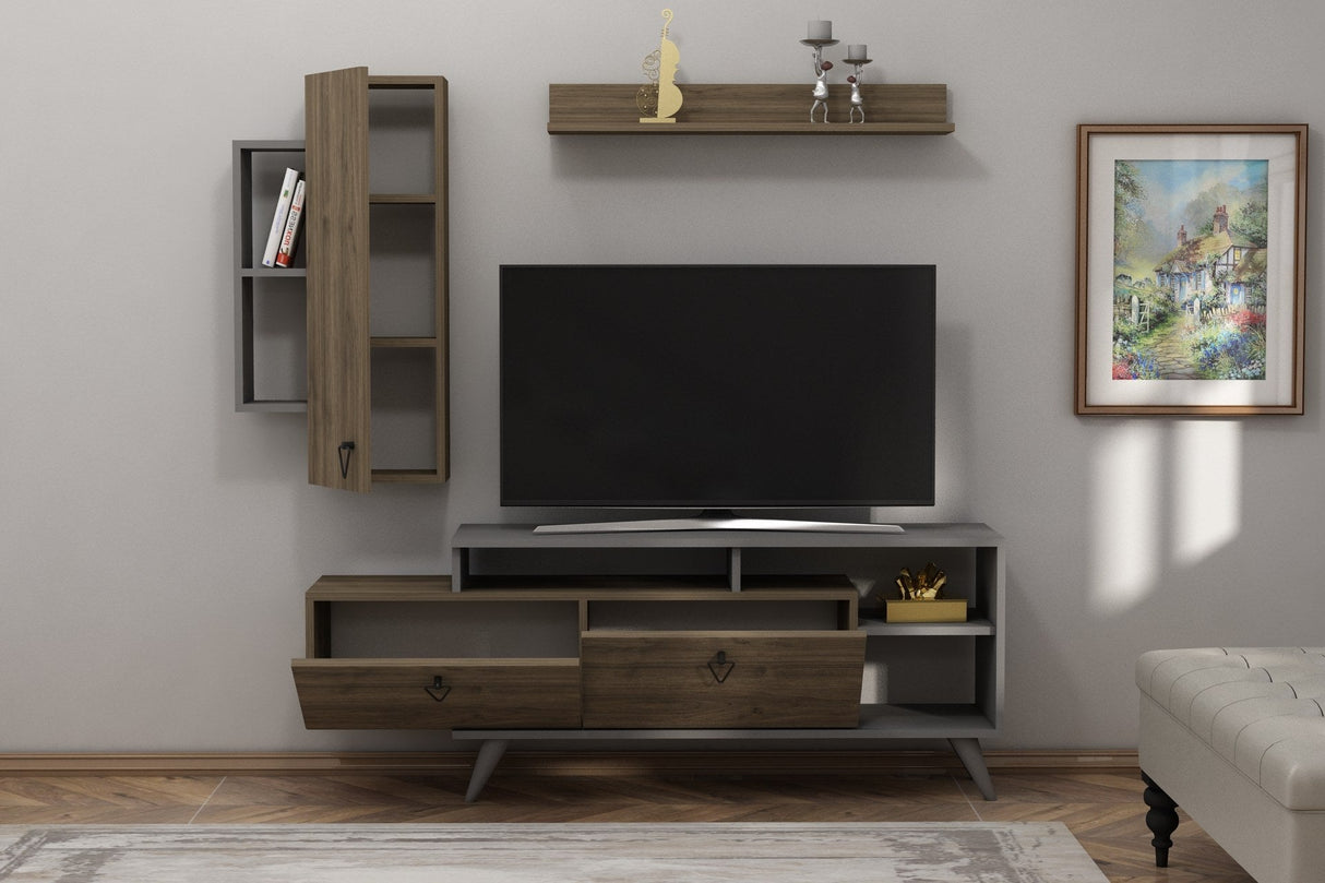 Comodă TV Clara, Diverse culori, 175x35x59 cm - Nuc - Antracit | SKU: 505CRL1923 | Comodă TV Clara, 175x35x59 cm, varianta Nuc - Antracit, produs pentru amenajarea locuinței, disponibil online în România la CasaMob