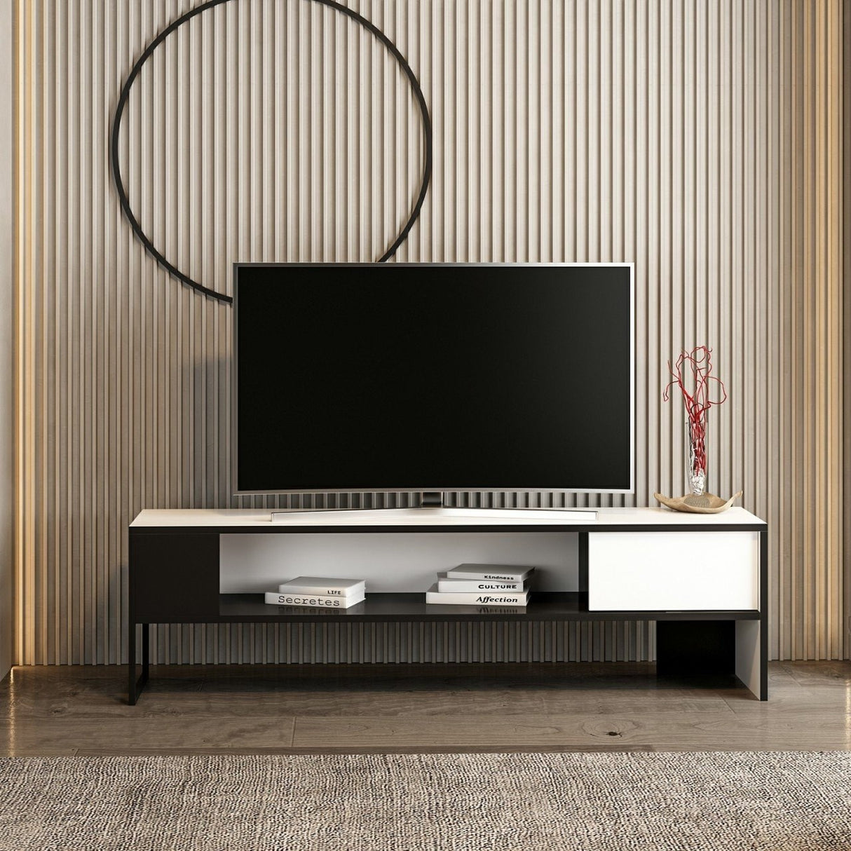 Comodă TV Concord, Alb - Negru, 150x35x42 cm