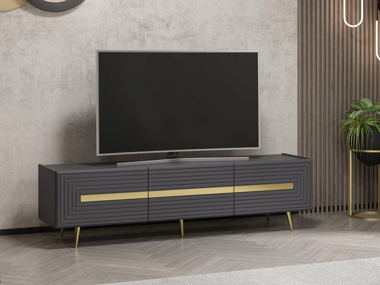 Comodă TV Jose, Diverse culori, Diverse dimensiuni - Antracit - Auriu - 180x42x50 cm | SKU: 506MNR1115 | Comodă TV Jose, varianta Antracit - Auriu - 180x42x50 cm, produs pentru amenajarea locuinței, disponibil online în România la CasaMob