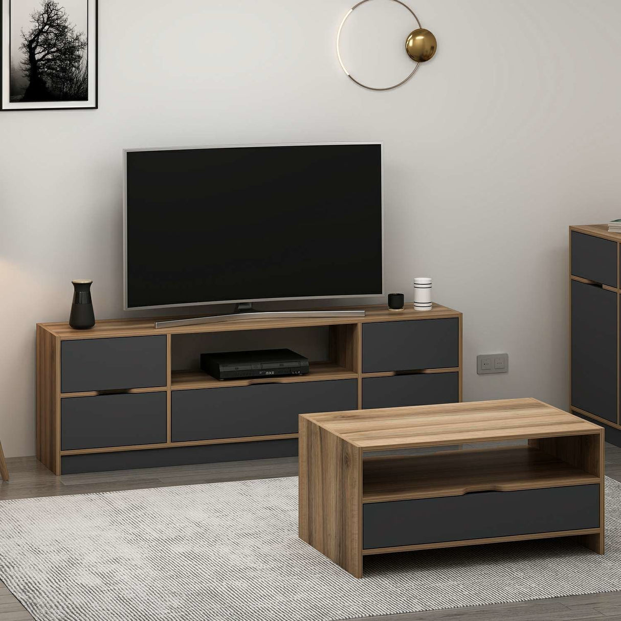 Set mobilă pentru sufragerie Elina - 8604, Antracit - Dore, 180x35x57 cm