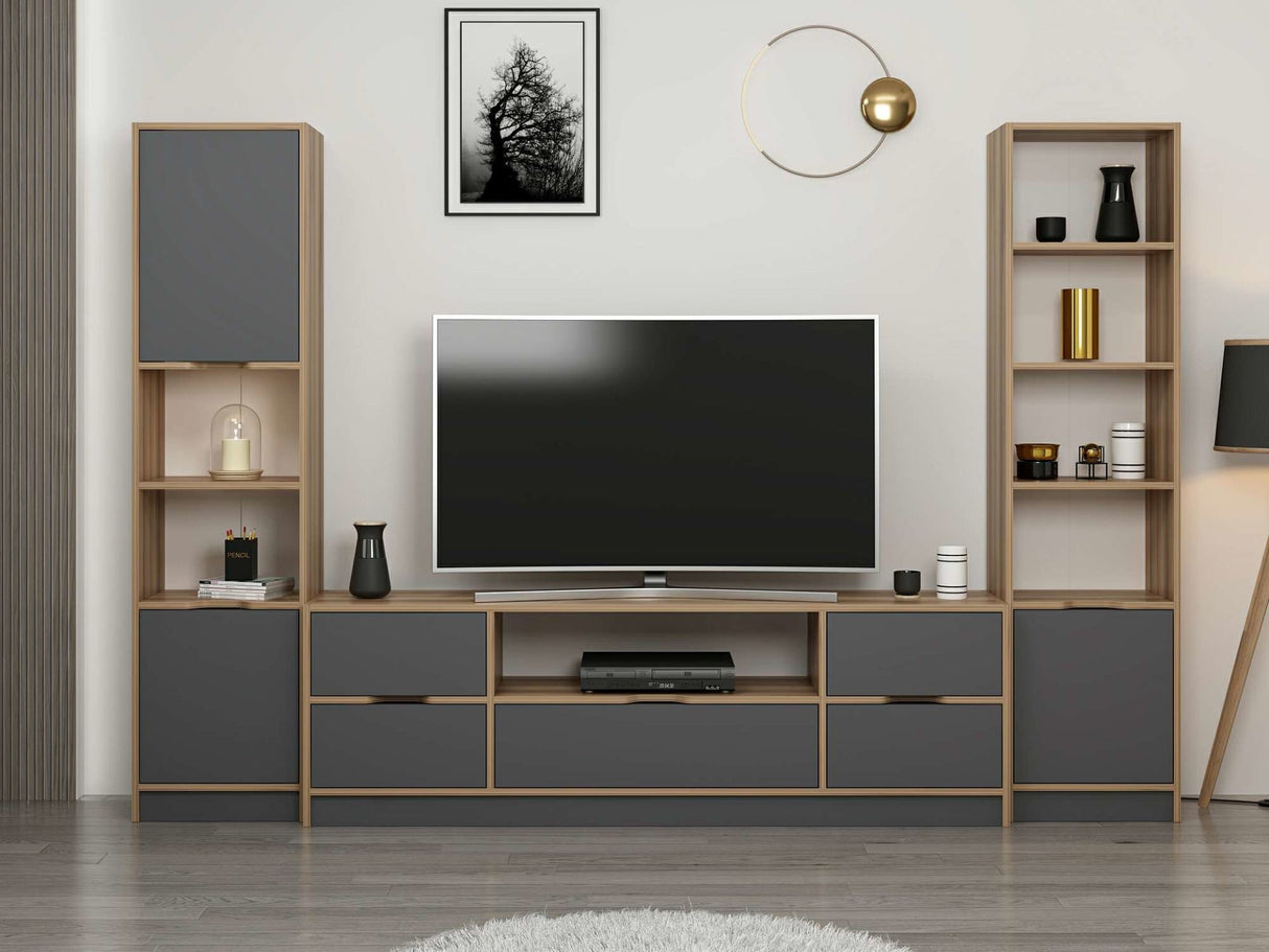 Comodă TV Elina - 8606, Antracit - Dore, 180x35x57 cm