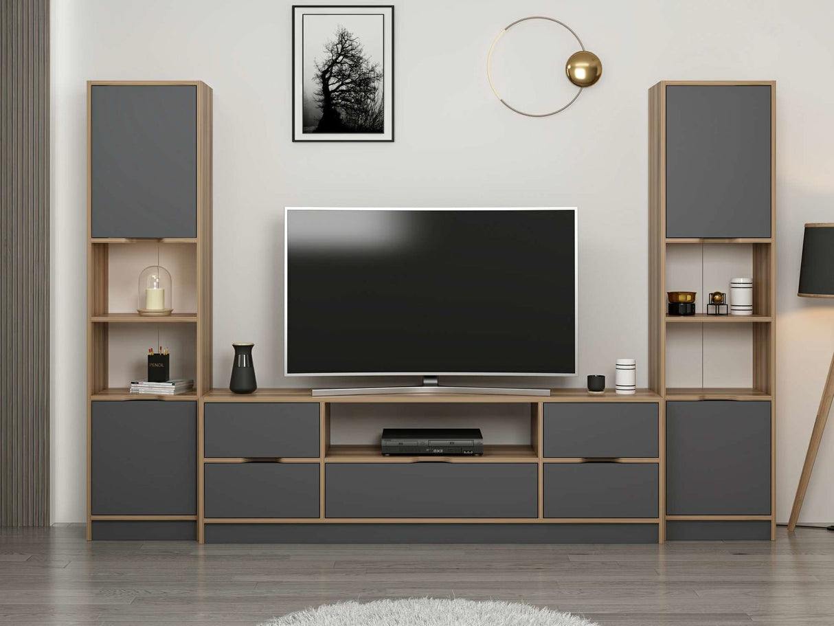 Comodă TV Elina - 8608, Antracit - Dore, 180x35x57 cm