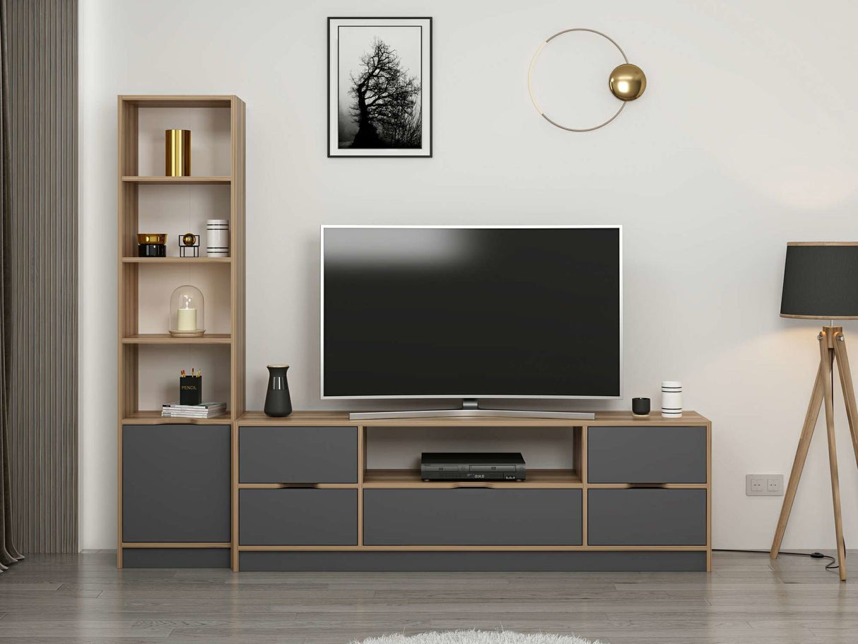 Comodă TV Elina - 8609, Antracit - Dore, 180x35x57 cm