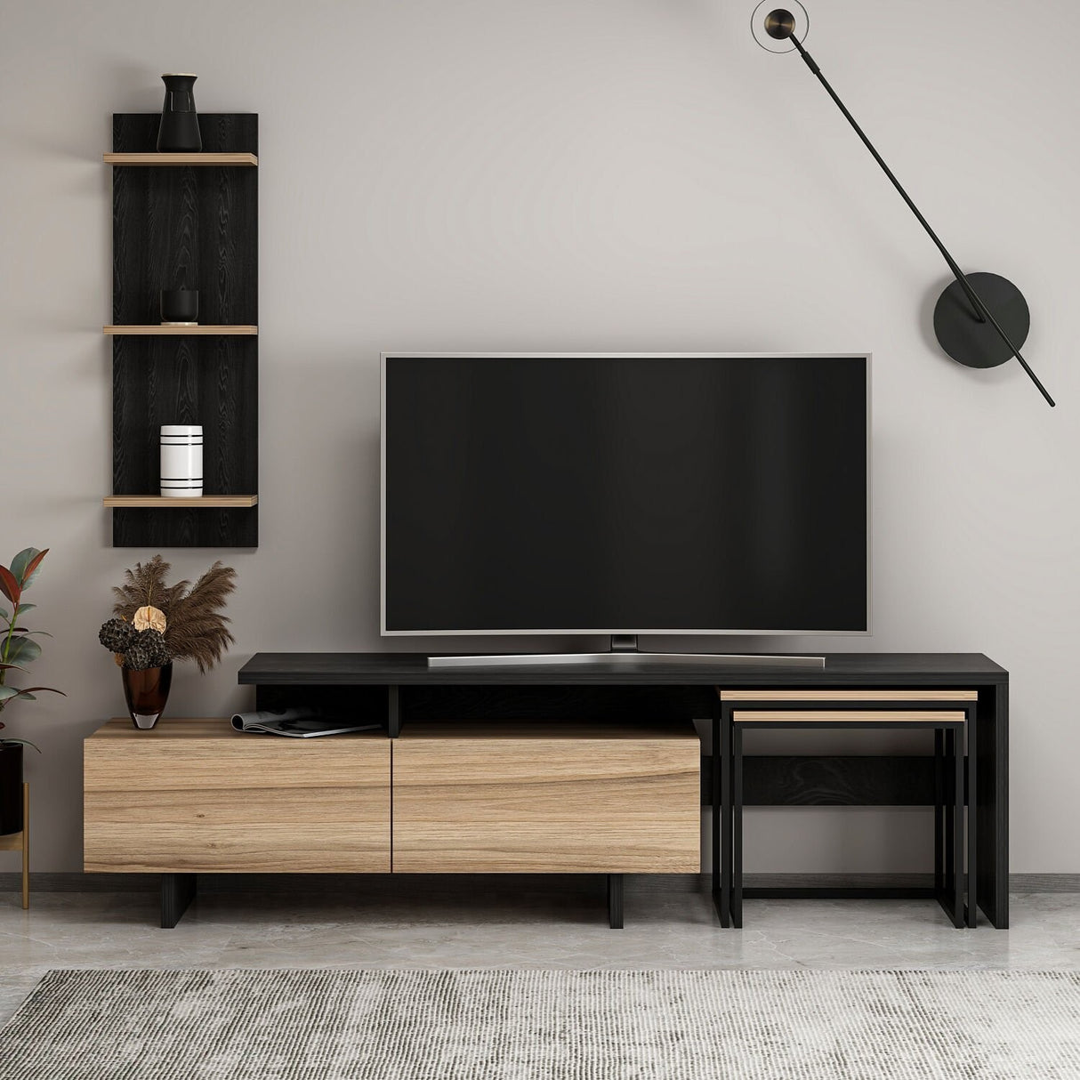 Comodă TV Vera - 8858, Negru - Dore, 180x40x50 cm