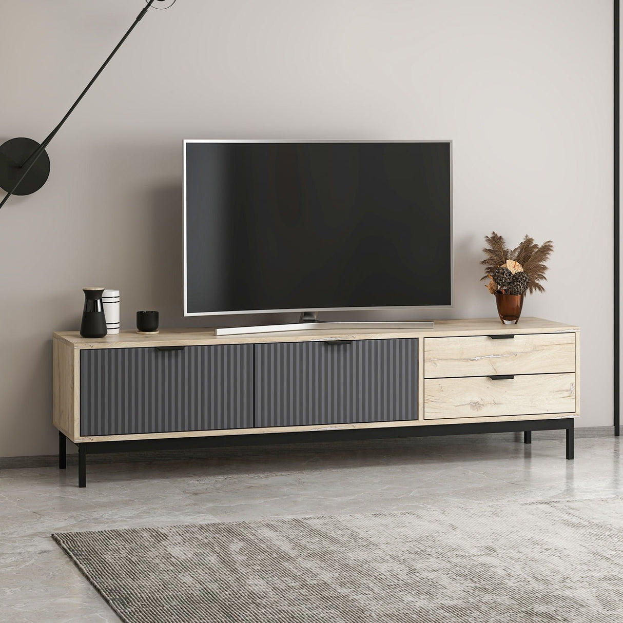 Comodă TV Esta - 8871, Antracit, 180x35x47 cm