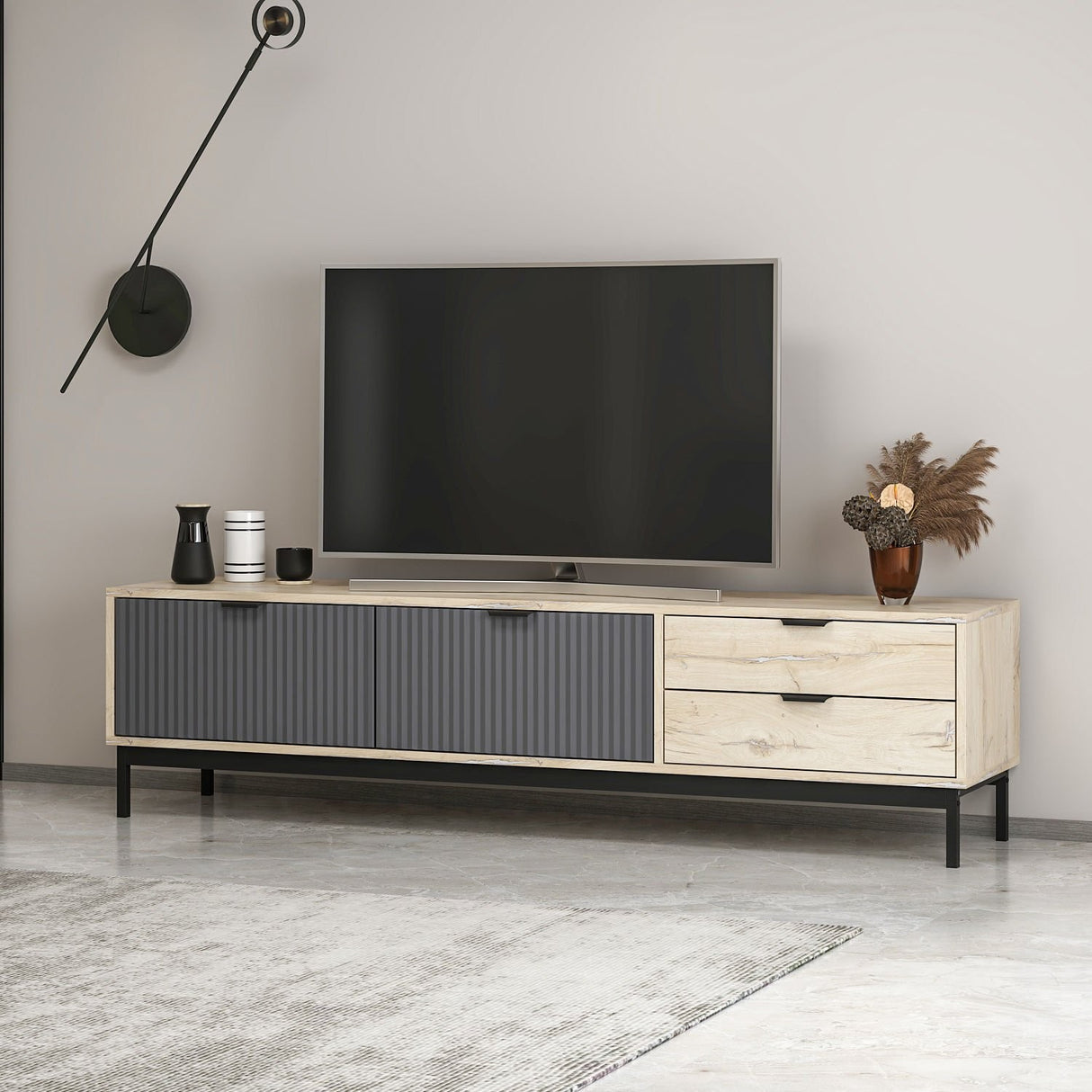 Comodă TV Esta - 8871, Antracit, 180x35x47 cm