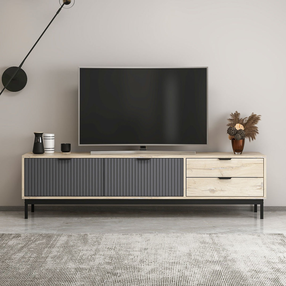 Comodă TV Esta - 8871, Antracit, 180x35x47 cm