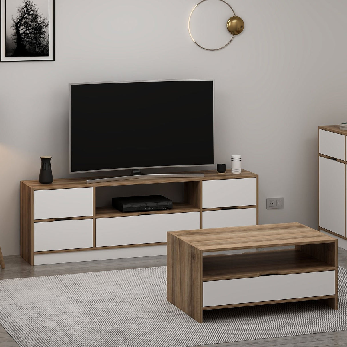 Set mobilă pentru sufragerie Elina - 9007, Alb - Dore, 180x35x57 cm