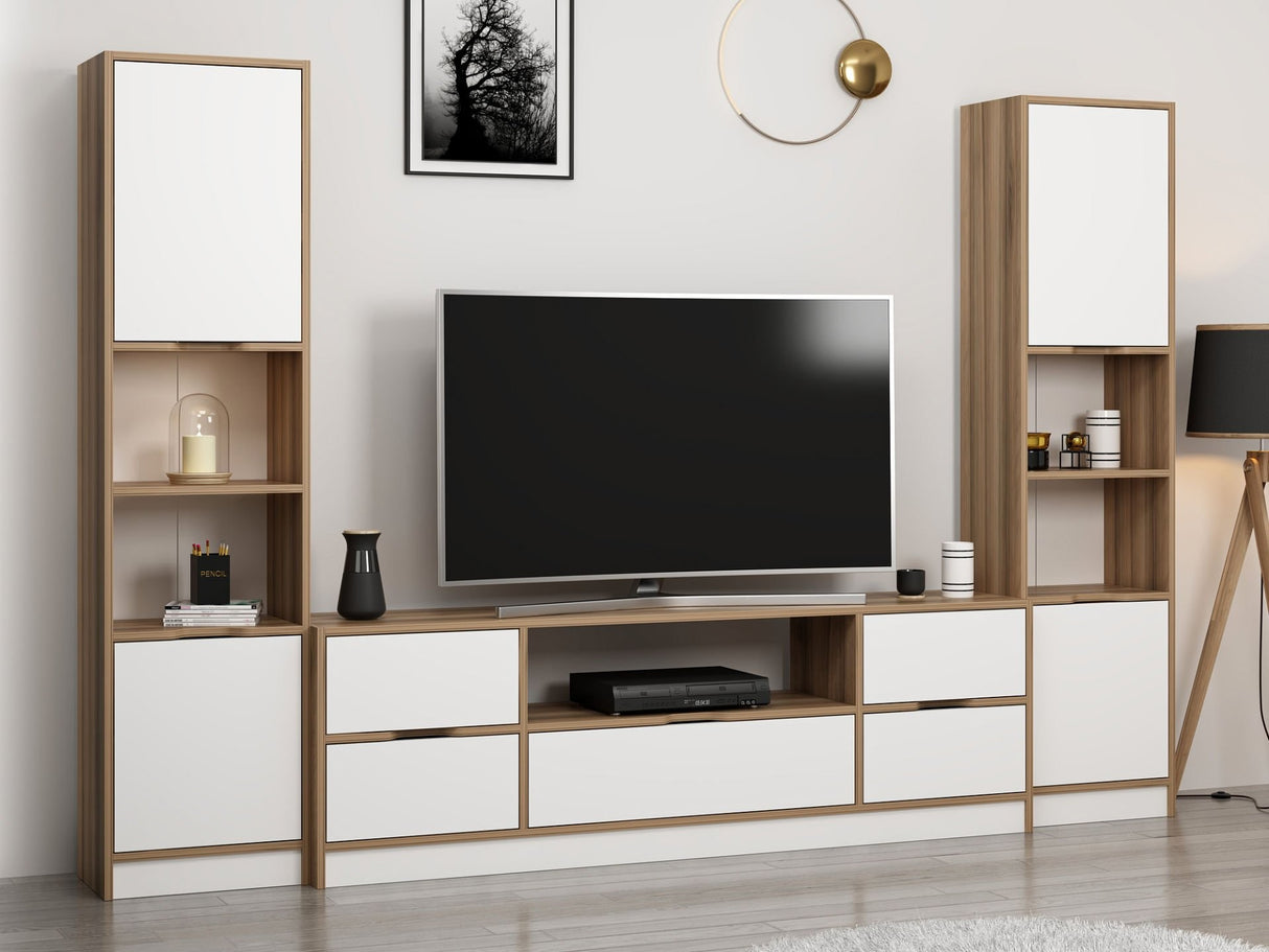 Comodă TV Elina - 9011, Alb - Dore, 180x35x57 cm