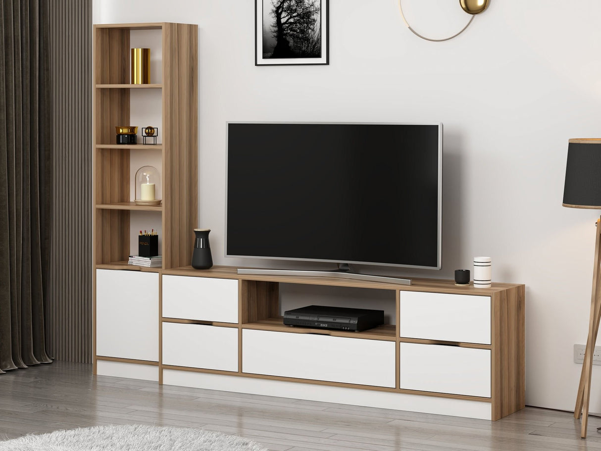 Comodă TV Elina - 9012, Alb - Dore, 180x35x57 cm