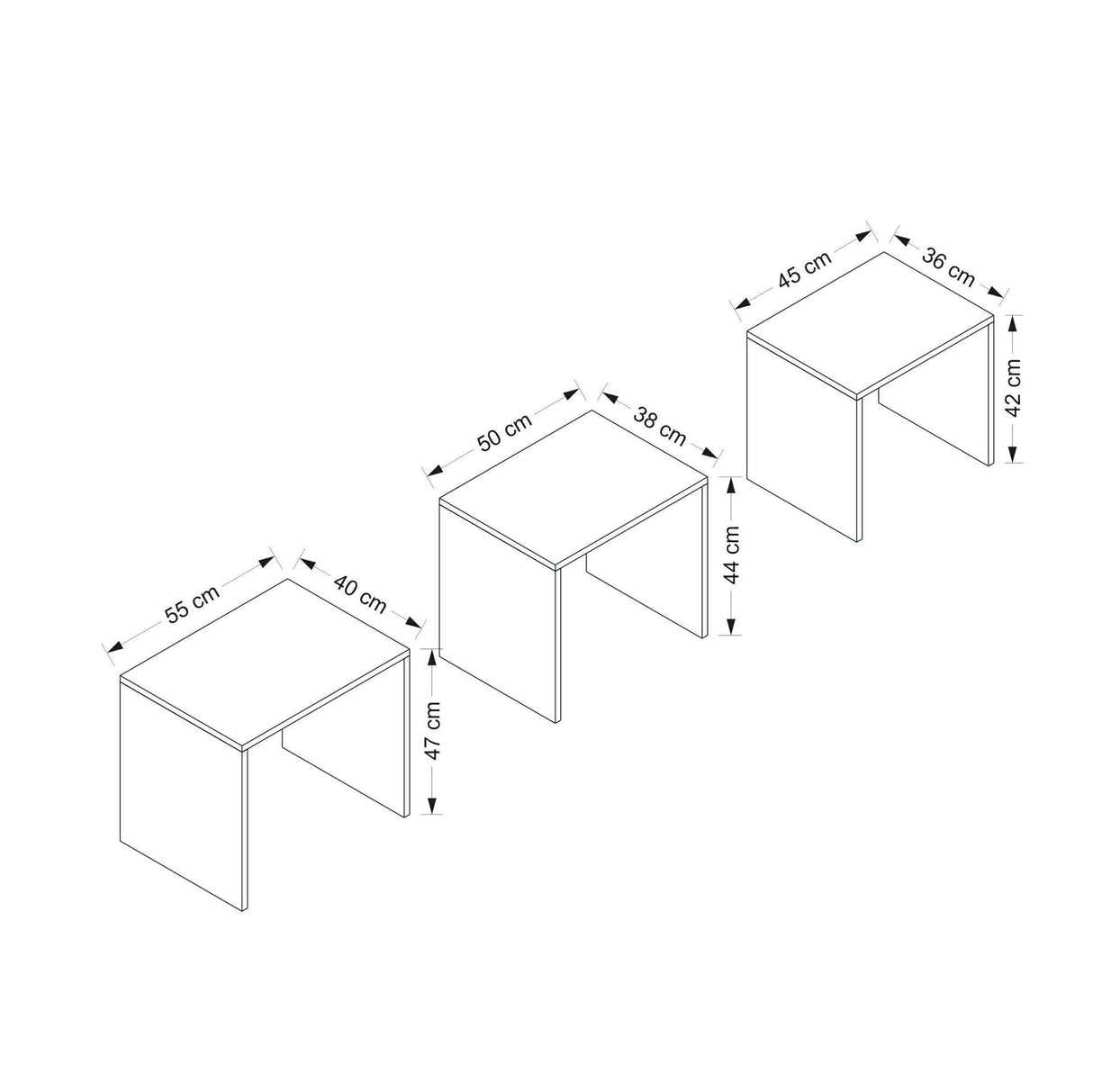 Set 3 măsuțe de cafea Alya, Diverse culori, 55x40x47 cm - Nuc | SKU: 506MNR1215 | Set 3 măsuțe de cafea Alya, 55x40x47 cm, varianta Nuc, produs pentru amenajarea locuinței, disponibil online în România la CasaMob
