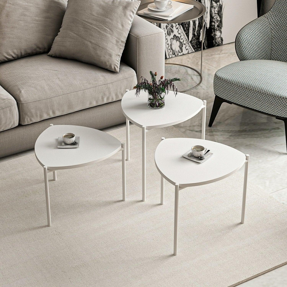 Măsuță de cafea Lenny, Diverse culori, Diverse configurații, Diverse dimensiuni - Alb - 45x45x45 cm - 3 bucăți | SKU: 506MNR1222 | Măsuță de cafea Lenny, varianta Alb - 45x45x45 cm - 3 bucăți, produs pentru amenajarea locuinței, disponibil online în România la CasaMob