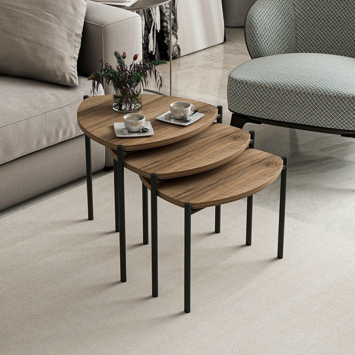 Măsuță de cafea Lenny, Diverse culori, Diverse configurații, Diverse dimensiuni - Nuc - 45x45x45 cm - 3 bucăți | SKU: 506MNR1225 | Măsuță de cafea Lenny, varianta Nuc - 45x45x45 cm - 3 bucăți, produs pentru amenajarea locuinței, disponibil online în România la CasaMob