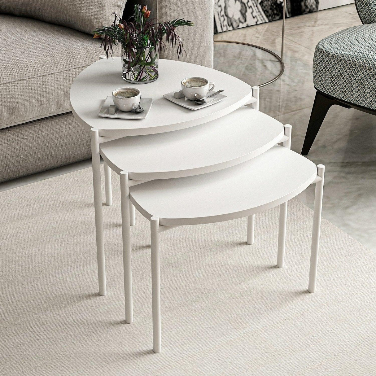 Măsuță de cafea Lenny, Diverse culori, Diverse configurații, Diverse dimensiuni - Alb - 45x45x45 cm - 3 bucăți | SKU: 506MNR1222 | Măsuță de cafea Lenny, varianta Alb - 45x45x45 cm - 3 bucăți, produs pentru amenajarea locuinței, disponibil online în România la CasaMob