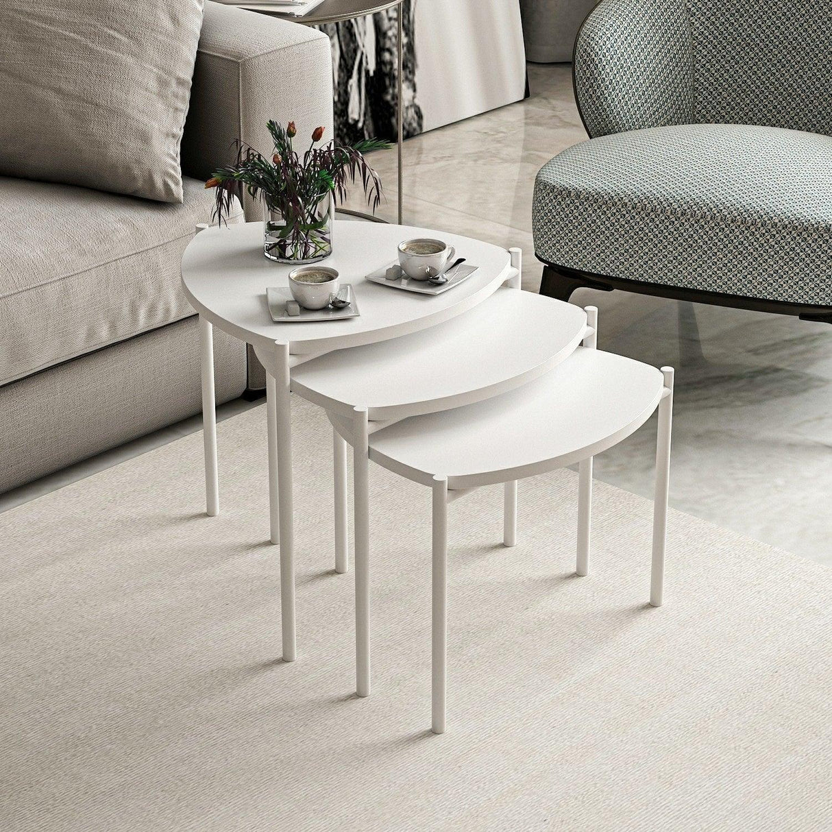 Măsuță de cafea Lenny, Diverse culori, Diverse configurații, Diverse dimensiuni - Alb - 45x45x45 cm - 3 bucăți | SKU: 506MNR1222 | Măsuță de cafea Lenny, varianta Alb - 45x45x45 cm - 3 bucăți, produs pentru amenajarea locuinței, disponibil online în România la CasaMob