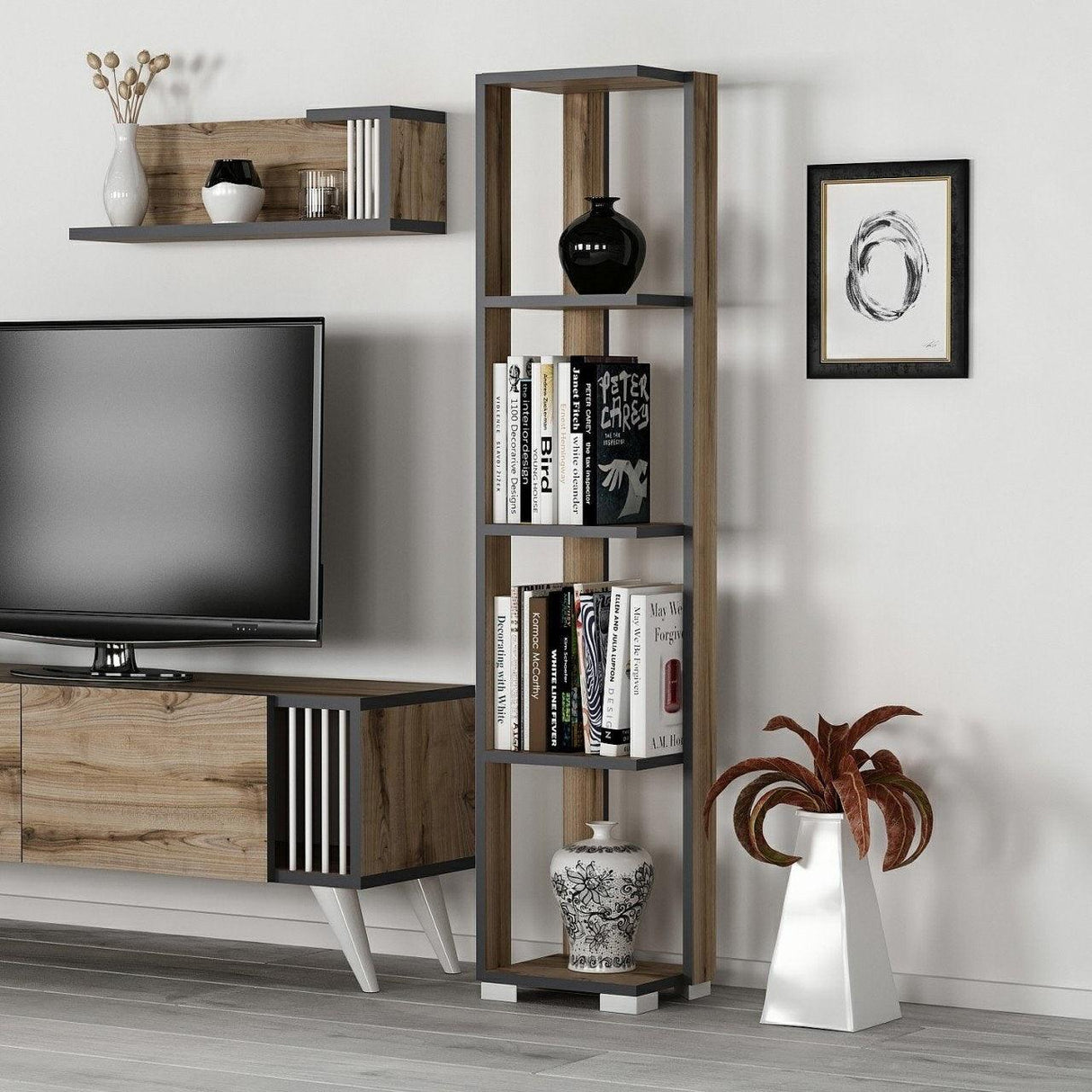 Bibliotecă Neg, Diverse culori, 34x26x153 cm - Nuc | SKU: 506MNR1401 | Bibliotecă Neg, 34x26x153 cm, varianta Nuc, produs pentru amenajarea locuinței, disponibil online în România la CasaMob