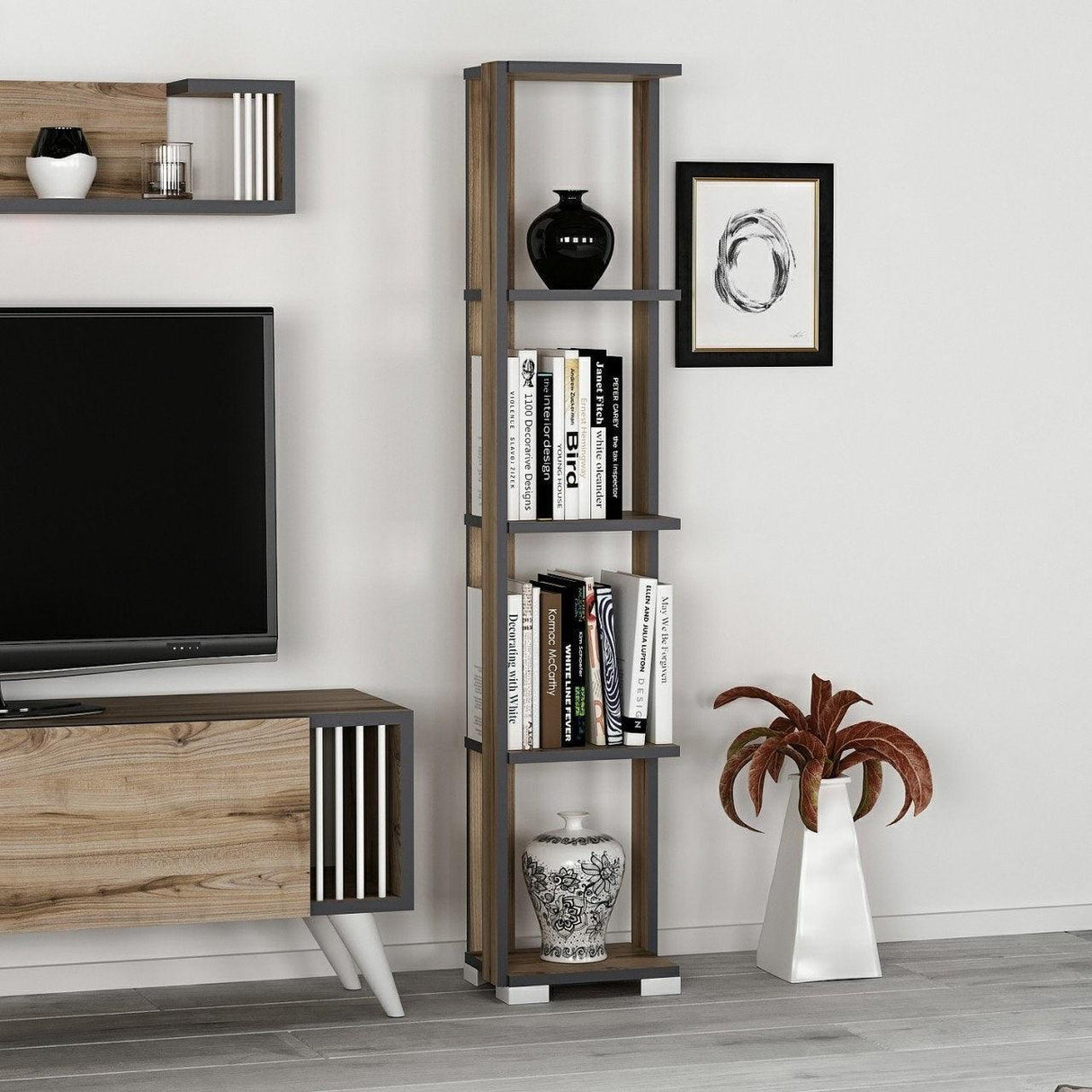 Bibliotecă Neg, Diverse culori, 34x26x153 cm - Nuc | SKU: 506MNR1401 | Bibliotecă Neg, 34x26x153 cm, varianta Nuc, produs pentru amenajarea locuinței, disponibil online în România la CasaMob