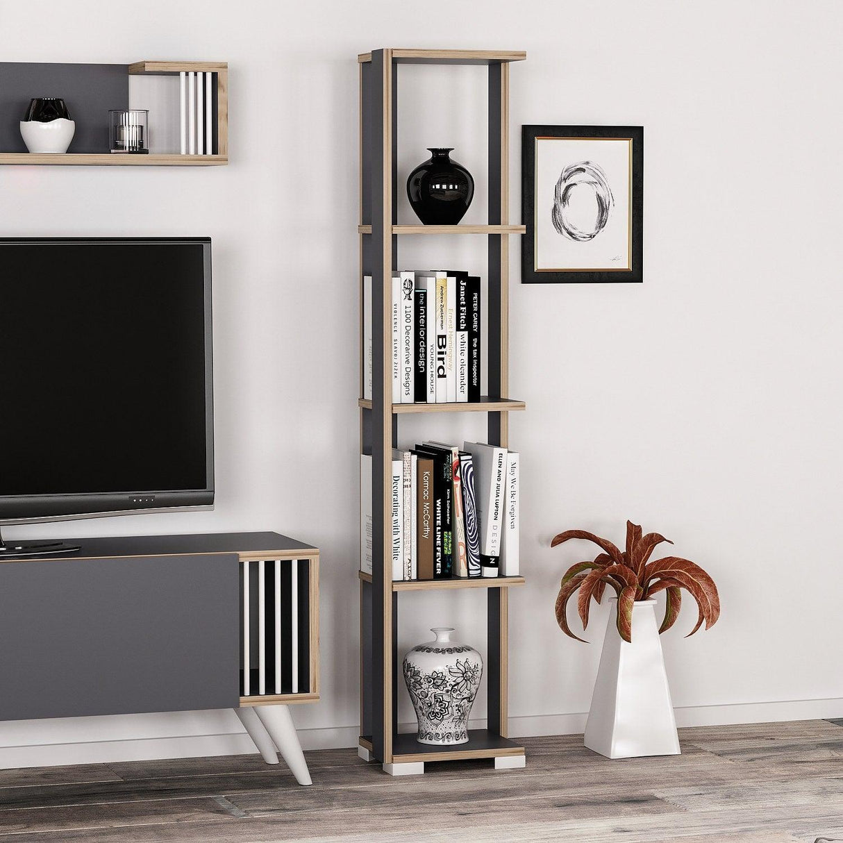 Bibliotecă Neg, Diverse culori, 34x26x153 cm - Antracit | SKU: 506MNR1402 | Bibliotecă Neg, 34x26x153 cm, varianta Antracit, produs pentru amenajarea locuinței, disponibil online în România la CasaMob