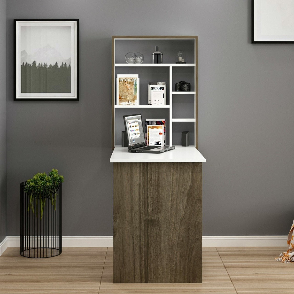 Birou Magicbox, Alb - Stejar, 77x58x75 cm